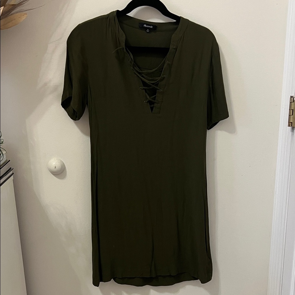 Olive Green Lace-Up dress